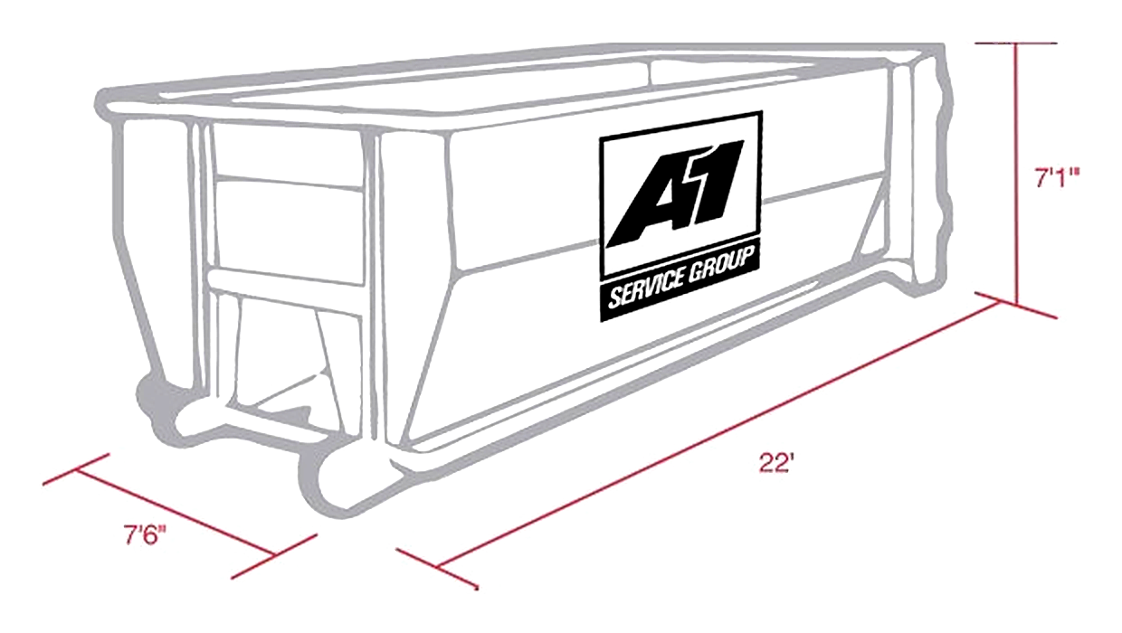 40 yard dumpster dimensions: 22' long × 7'6