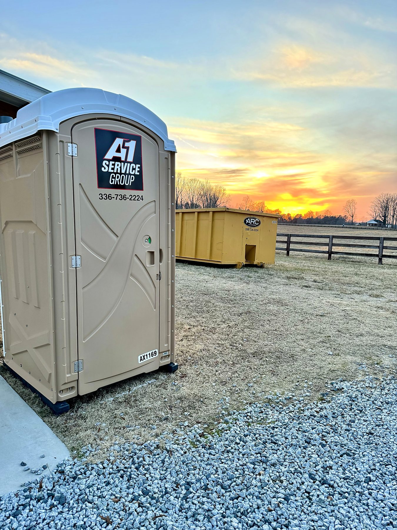 A-1 portable toilet and dumpster delivered together to a job site