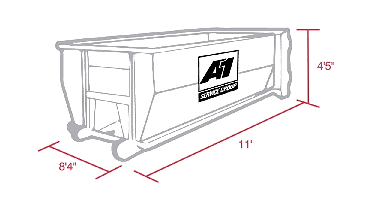 15 yard dumpster dimensions: 11' long × 8'4