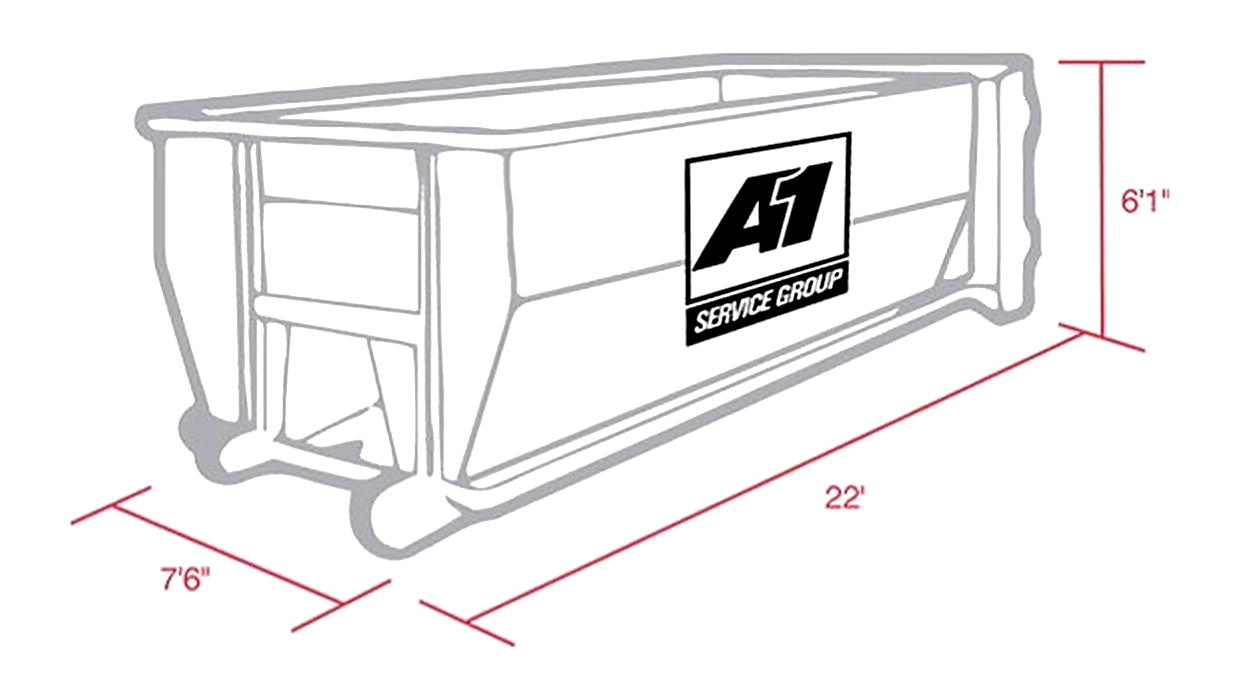 30 yard dumpster dimensions: 22' long × 7'6