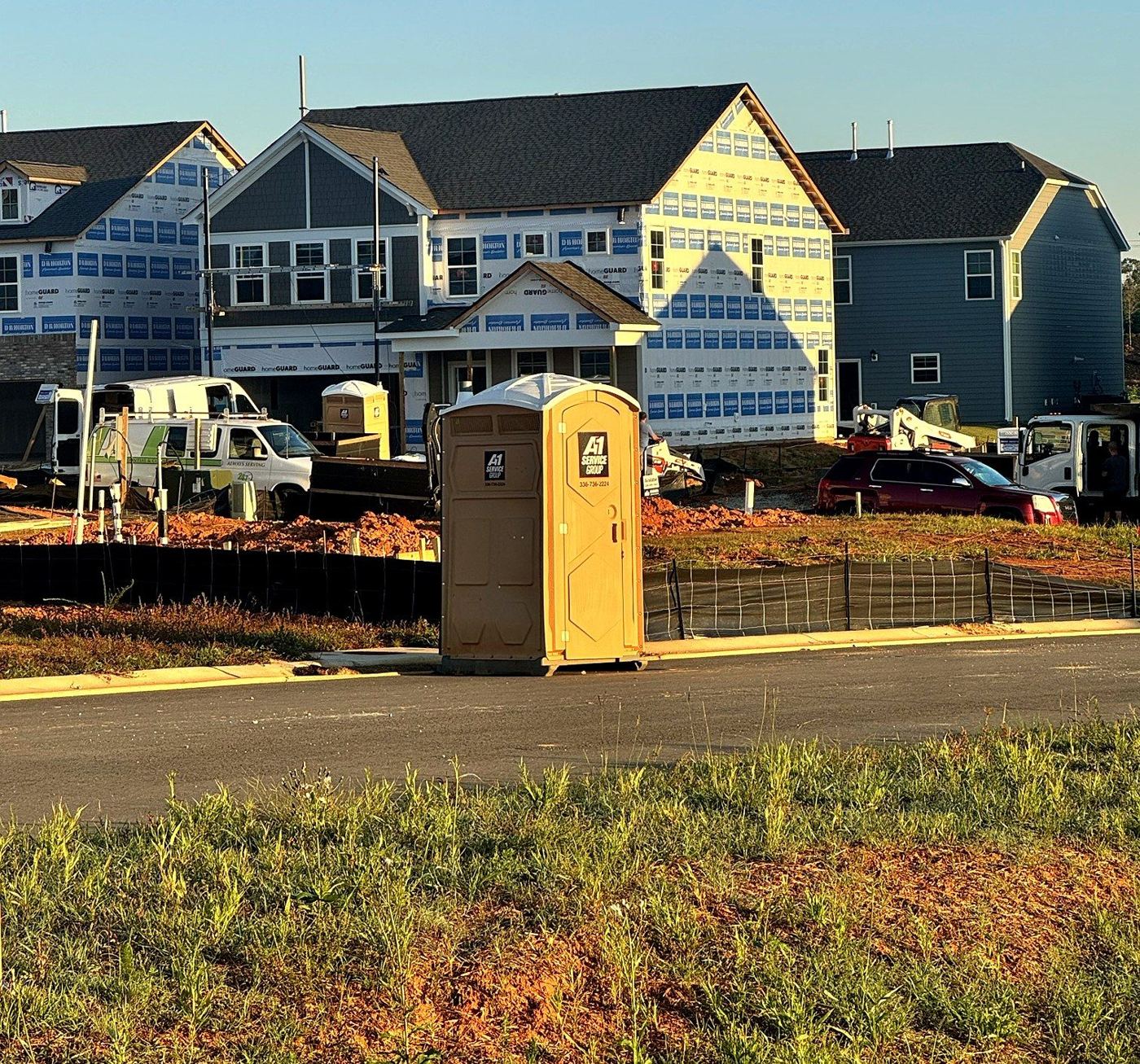 A-1 Service Group portable toilet on a new home lot in the Kinsley neighborhood, Jamestown, NC