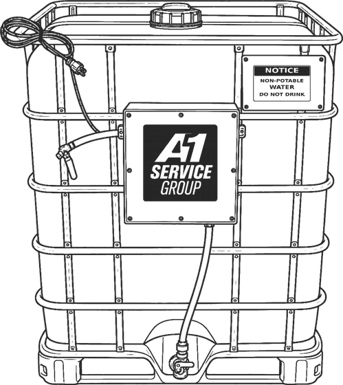 Drawing of an A-1 275-gallon water tank with electric pump